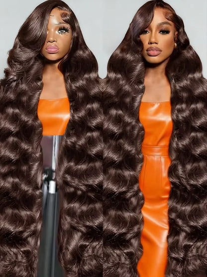 Chocolate Brown Body Wave 13x4 Hd Lace Front Human Hair Wigs Pre Plucked Peruvian Glueless Frontal