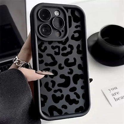Black Leopard Print Pattern Silicone Phone Case Iphone 17 11 12 13 14 15 16 Pro Max 16e X Xs Xr 7 8