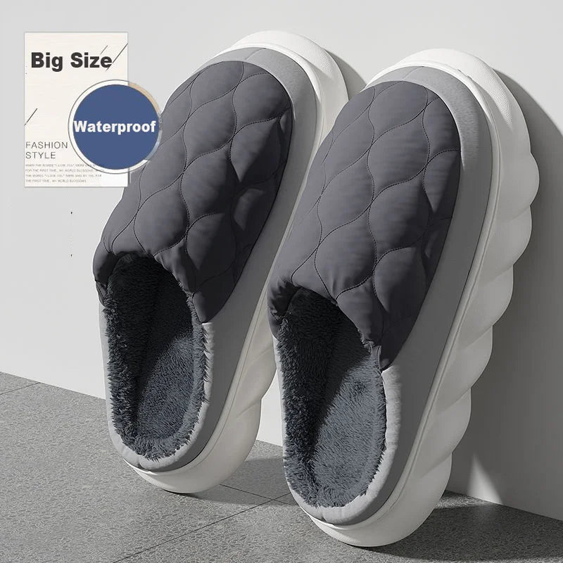 Winter Casual Men S Slippers Indoor Waterproof Home Shoes Fur Flat Warm Couples Bedroom Houseshoes