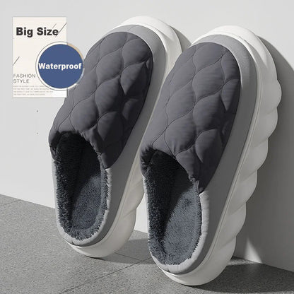 Winter Casual Men S Slippers Indoor Waterproof Home Shoes Fur Flat Warm Couples Bedroom Houseshoes