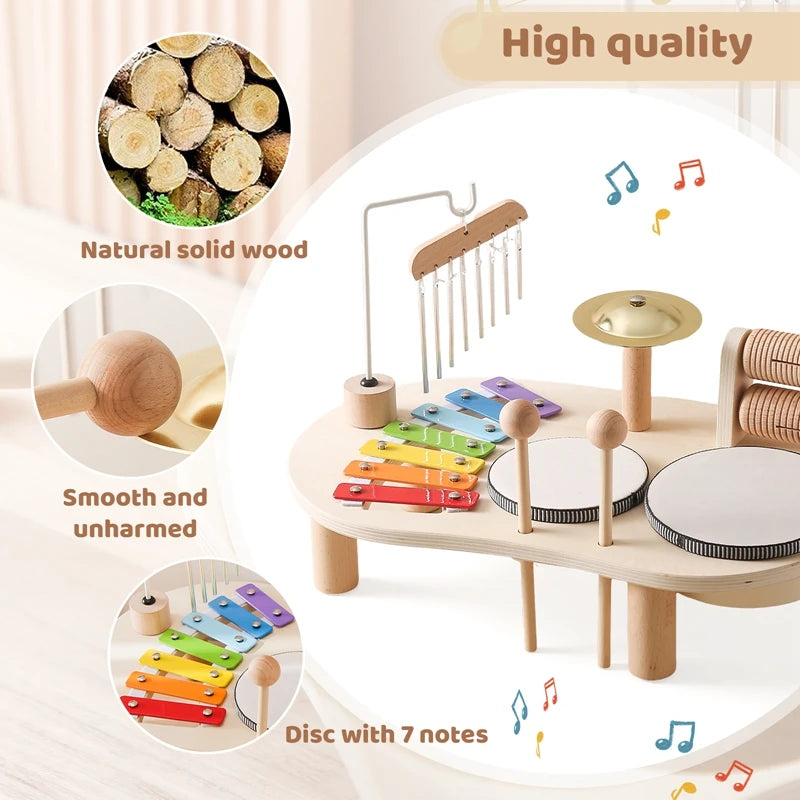 Wooden Montessori Music Bandstand – Kids Xylophone & Drum Set