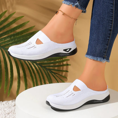 Women's Slip-On Knit Mule Sneakers – Breathable Air Cushion Slippers