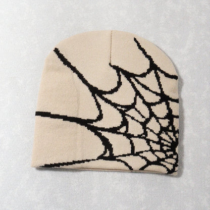 Spider Web Knit Beanie – Y2K Goth Skull Cap