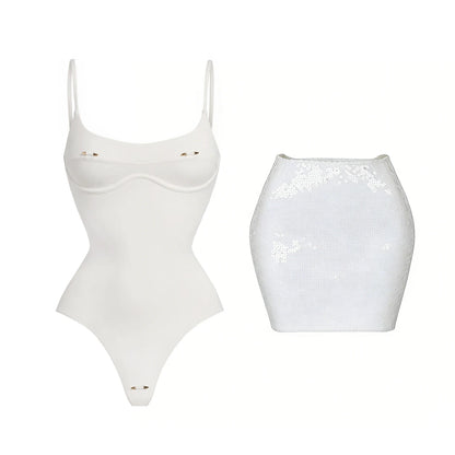 Women's 2-Piece Bodysuit & Sequin Skirt Set