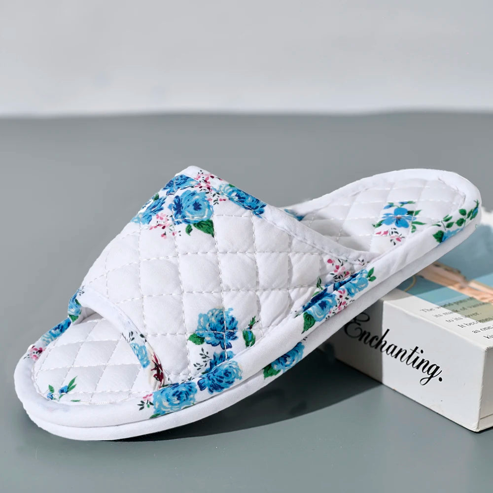 Floral Print Women's Home Slippers – Soft Cotton Anti-Slip Slides