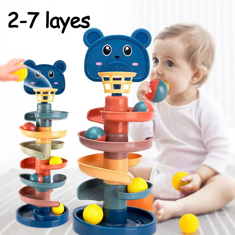 Montessori Rolling Ball Tower Baby Toy – Stacking Activity for Ages 1-3