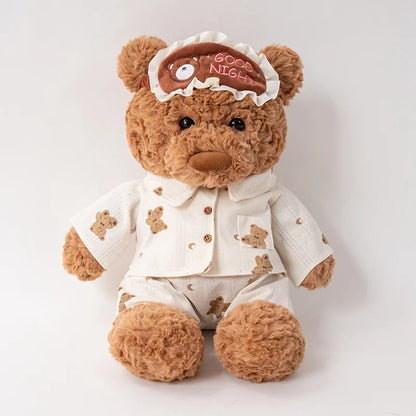 Pajama Teddy Bear Plush Doll – Cute Stuffed Animal with Sleep Mask