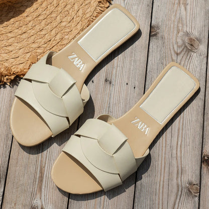 Women's Woven Flat Slide Sandals – Casual Summer Slippers