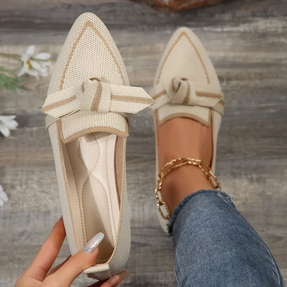 Women's Knitted Flat Loafers – Breathable Pointed Toe Slip-On Shoes
