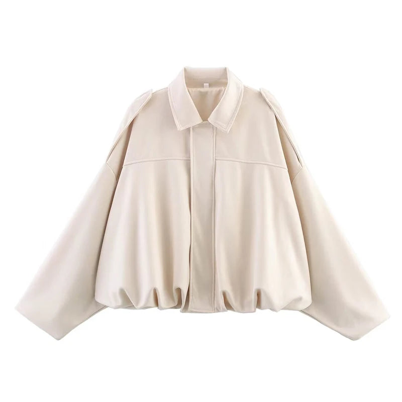 Women's Vintage Bomber Jacket with Turn-Down Collar