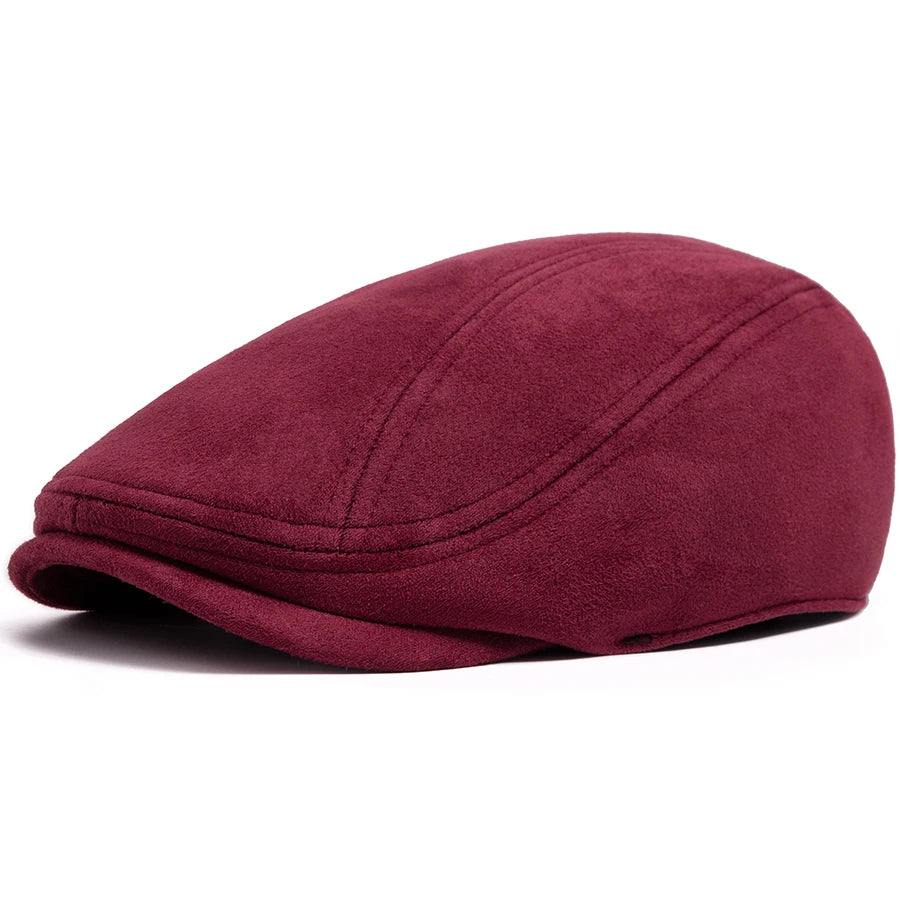Suede Flat Cap Newsboy Beret – Unisex Vintage Hat