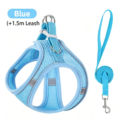 Small Dog Harness & Leash Set – Adjustable Mesh Vest with Reflective Strips