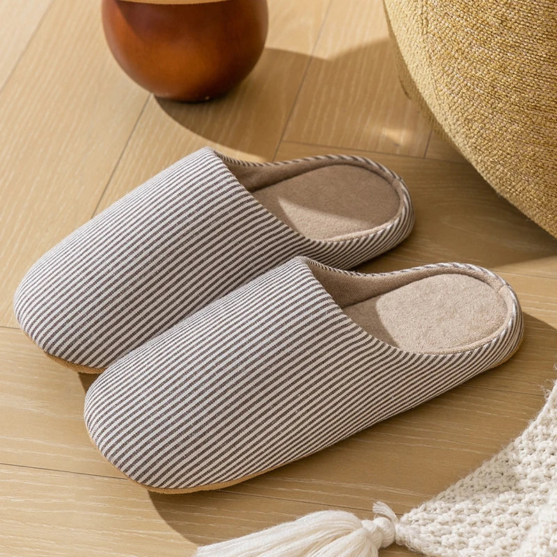 Unisex Home Slippers Soft Fur Warm Indoor Flat Slides Nonslip Couples Shoes Bedroom Light Slience