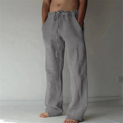 Men's Linen Wide-Leg Pants – Casual Drawstring Trousers