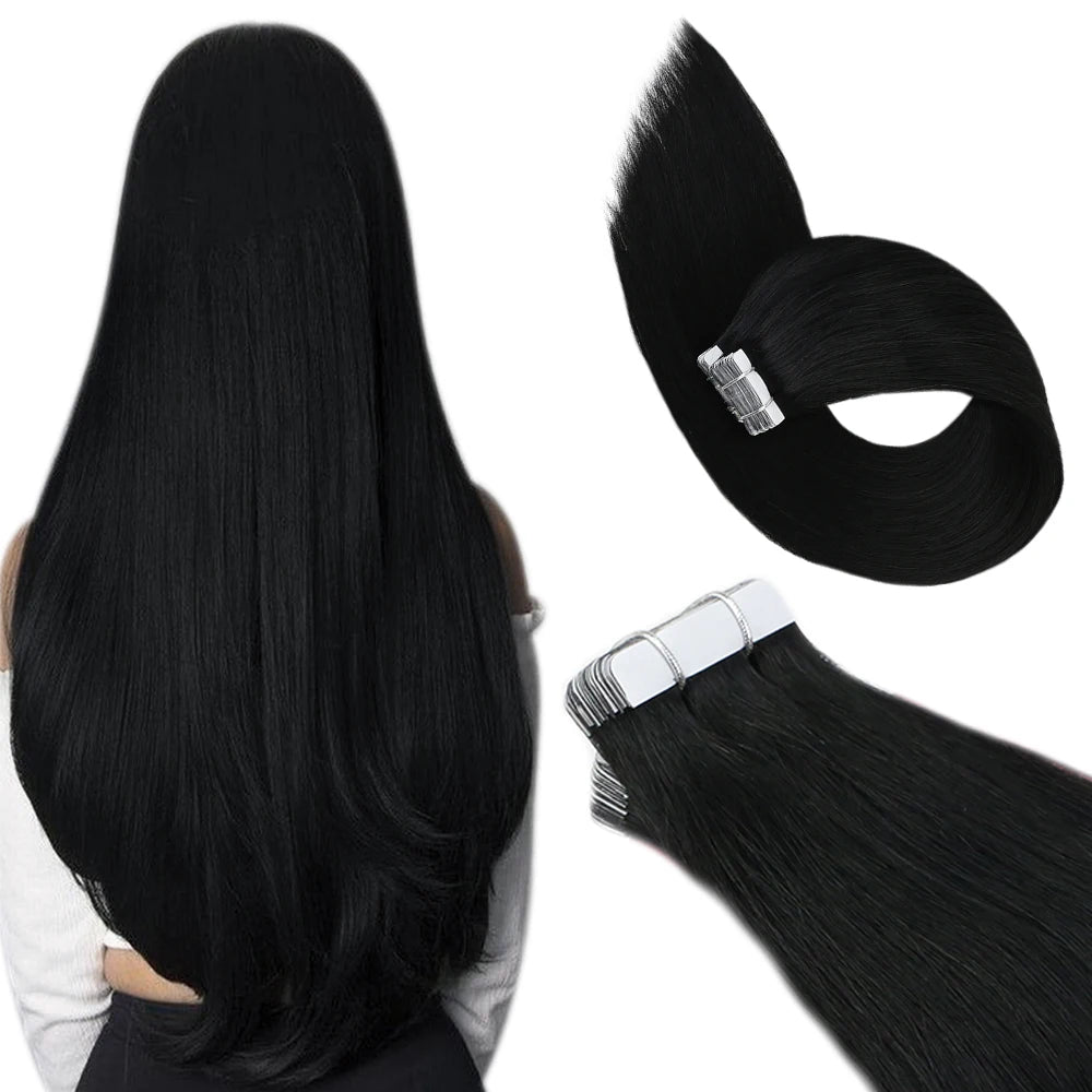 Ugeat Tape Hair Extensions Human Real Natural Brazilian Remy Straight Seamless Skin Weft Women