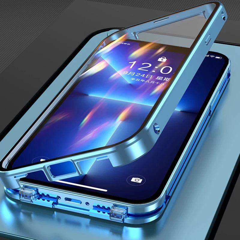 360 Metal Magnetic Double Sided Glass Cover Lens Protection Iphone16 14 15 Pro Max Iphone13 12 11
