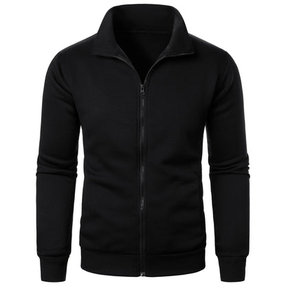 Men's Zip-Up Stand Collar Jacket Casual Sports Solid Color