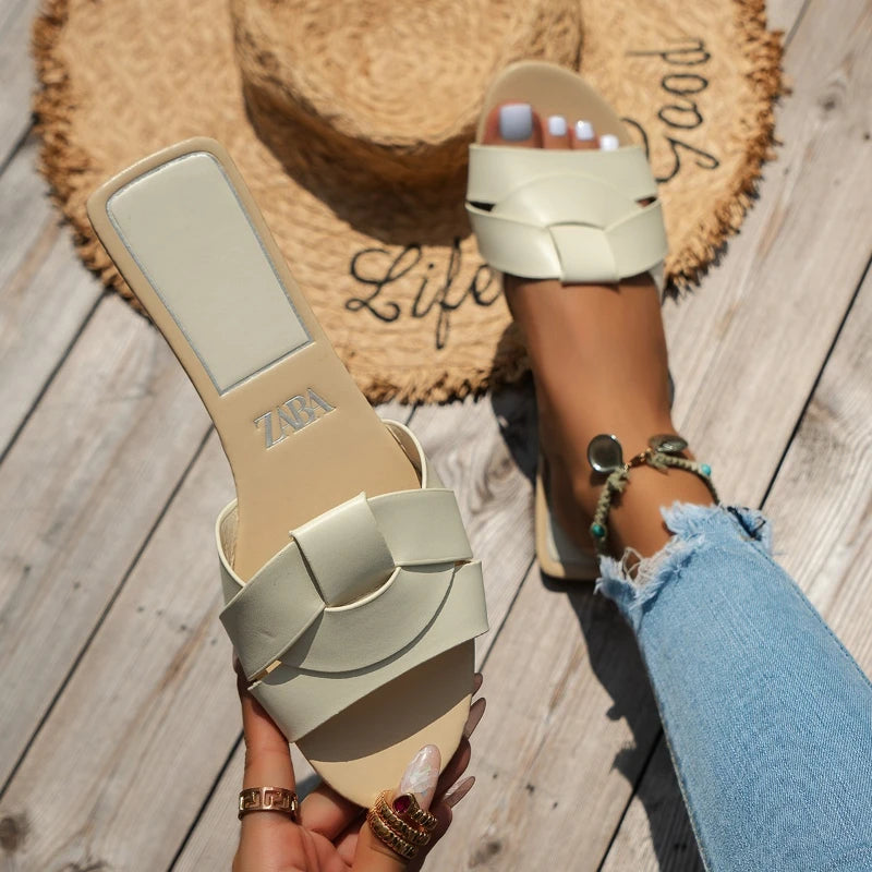 Women's Woven Flat Slide Sandals – Casual Summer Slippers