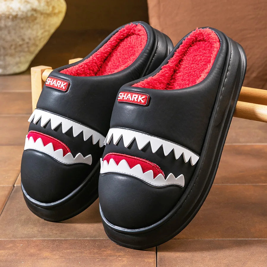 Shark Slippers Men's Platform House Shoes Warm Plush Lined EVA Non-Slip