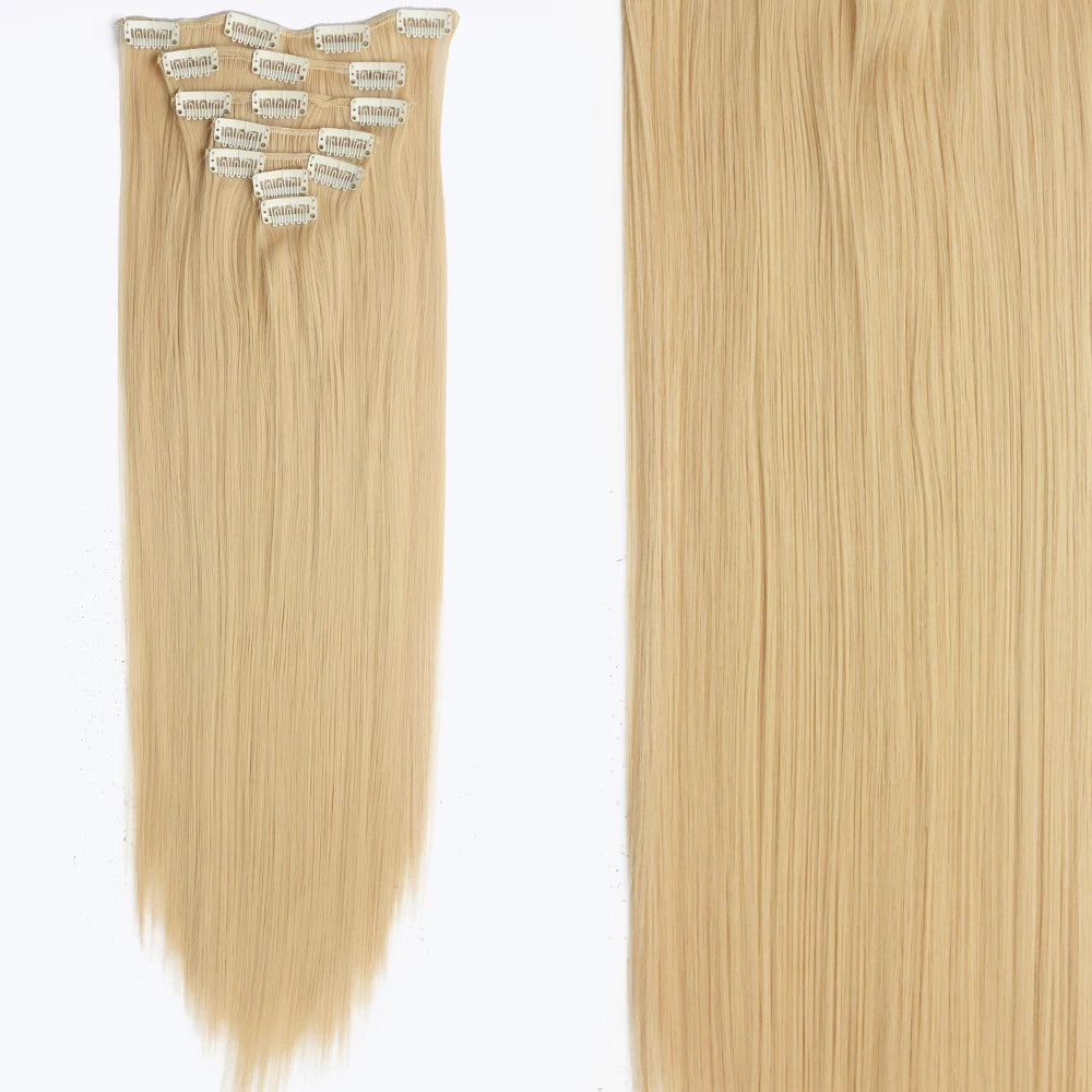 Clip-In Hair Extensions 7pcs 16 Clips Wavy Synthetic 24 Inch