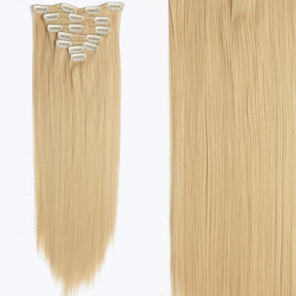 Clip-In Hair Extensions 7pcs 16 Clips Wavy Synthetic 24 Inch