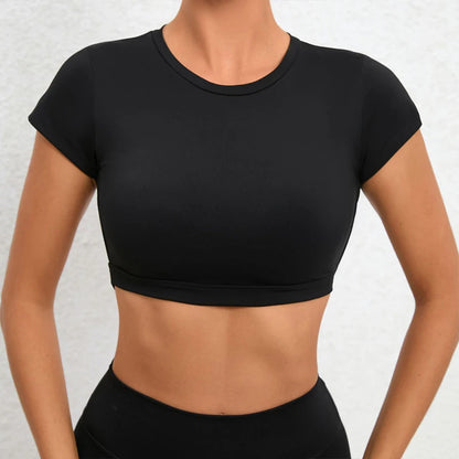 Women's Crop Top Sports Shirt with Built-In Chest Pads