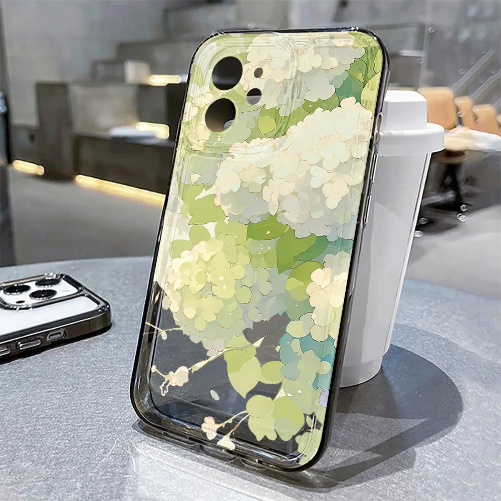 Flower Pattern Transparent Case Iphone 17 Air 15 16 Pro Max 11 14 12 13 Soft Silicone Floral Cover