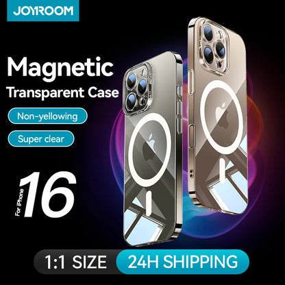 Joyroom Magnetic Case Iphone 16 15 Pro Max Transparent Cover Wireless Charger Magnet Anti Yellow