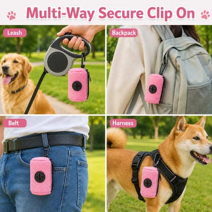 Dog Poop Bag Dispenser with Carabiner Clip for Walking
