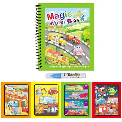 Magic Water Drawing Book for Kids with Pen – Reusable Coloring Activity