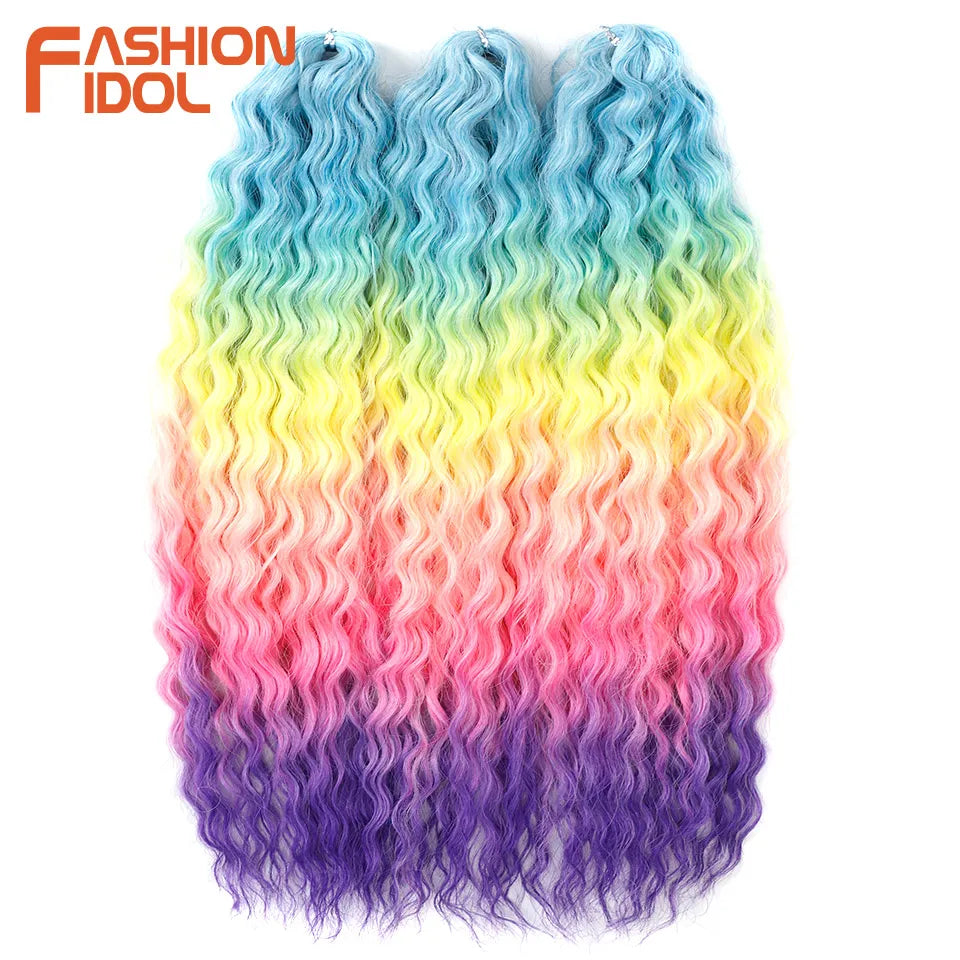Idol 300g 22 Inch Ariel Curl Hair Water Wave Twist Crochet Synthetic Ombre Rainbow Color Braiding
