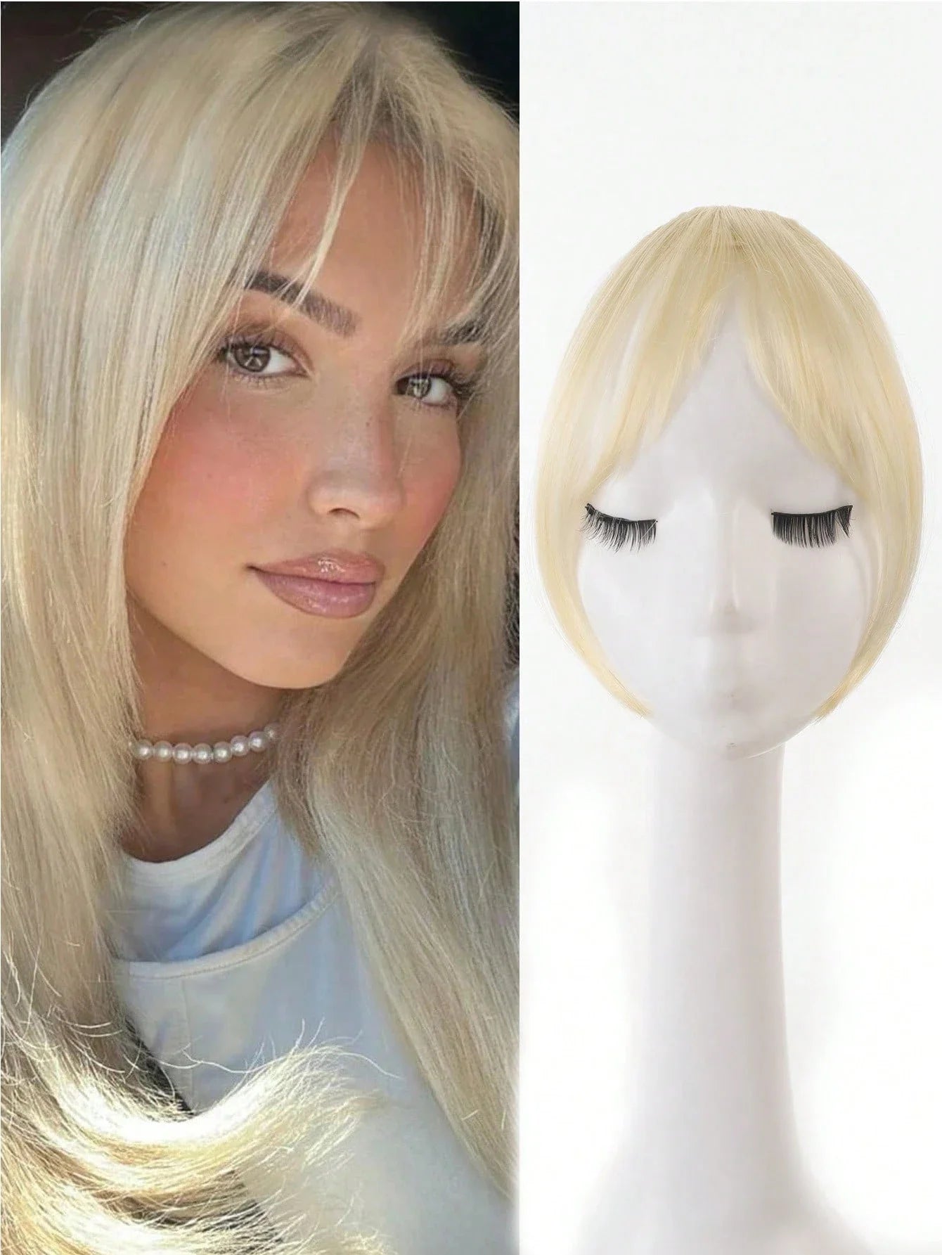 Synthesis Wig Middle-Part Bangs Hair Extensions Clip Forehead Natural Seamless French Oblique