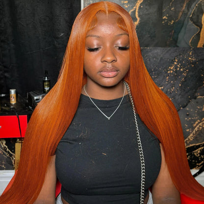 30 Inch Straight Orange Ginger Lace Front Wigs Human Hair 350 Colored Brazilian 13x6 Hd Transparent