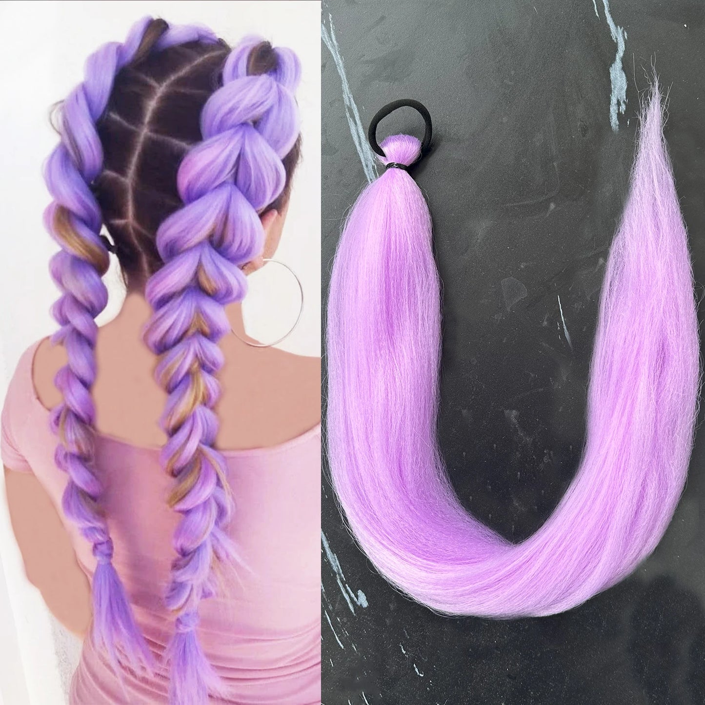 Synthetic 28inch Long Straight Ponytail Purple Diy Braided Rubber Band Halloween Hair Accessories