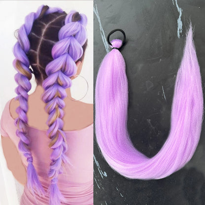 Synthetic 28inch Long Straight Ponytail Purple Diy Braided Rubber Band Halloween Hair Accessories