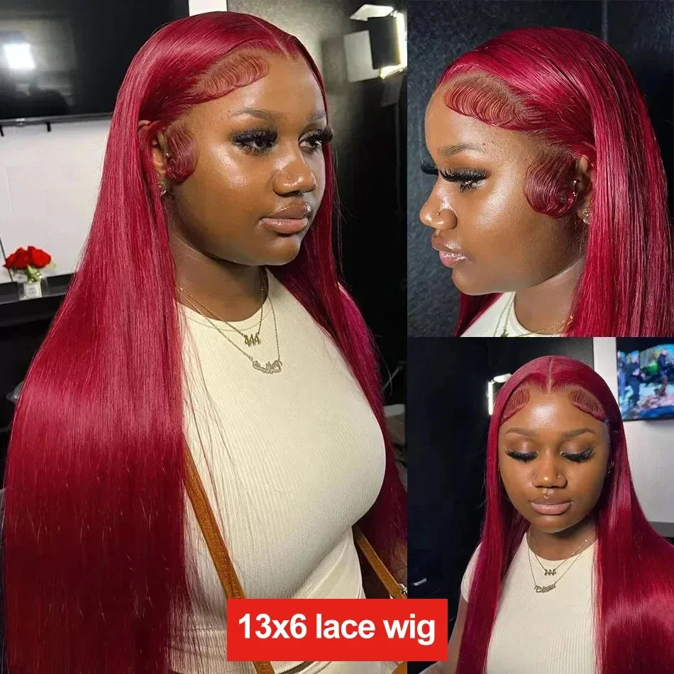 99j Burgundy 13x6 Colored Hd Lace Front Wig Human Hair Wigs Preplucked Premium Red Peruvian Straight