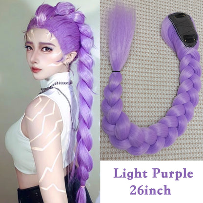 Purple 26inch Braid Clip Ponytail Hair Extension Long Hairpieces Cosplay Kids Girl Halloween