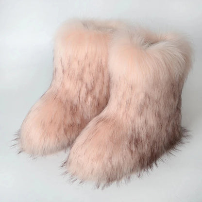 Women's Faux Fur Snow Boots – Fluffy Plush Warm Winter Footwear