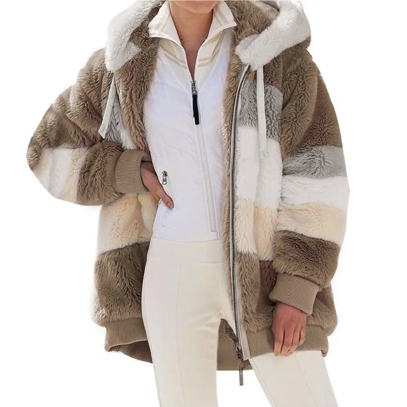Women's Oversized Fluffy Fleece Hoodie Jacket – Warm Streetwear Coat