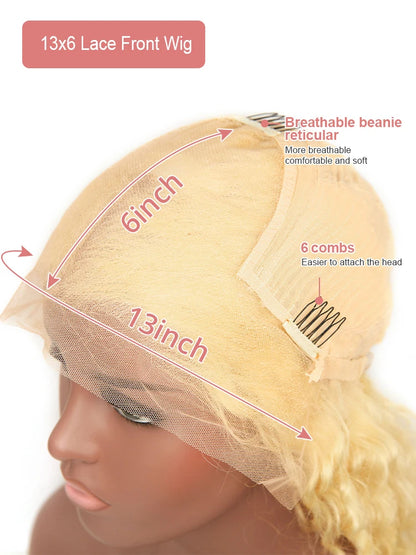 42 Inches 613 Honey Blonde 13x6 Hd Transparen Body Wave Lace Frontal Human Hair Wig Colored Front