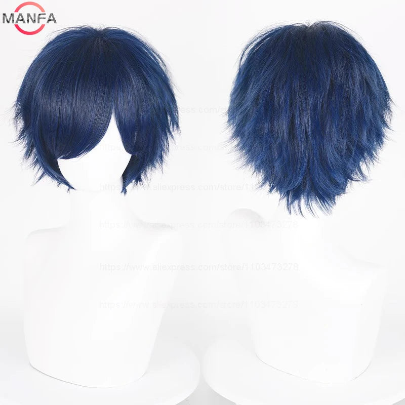 Anime 30cm Short Straight Cosplay Wig Black White Green Brown Purple Blue Gray Red Gold Man Women
