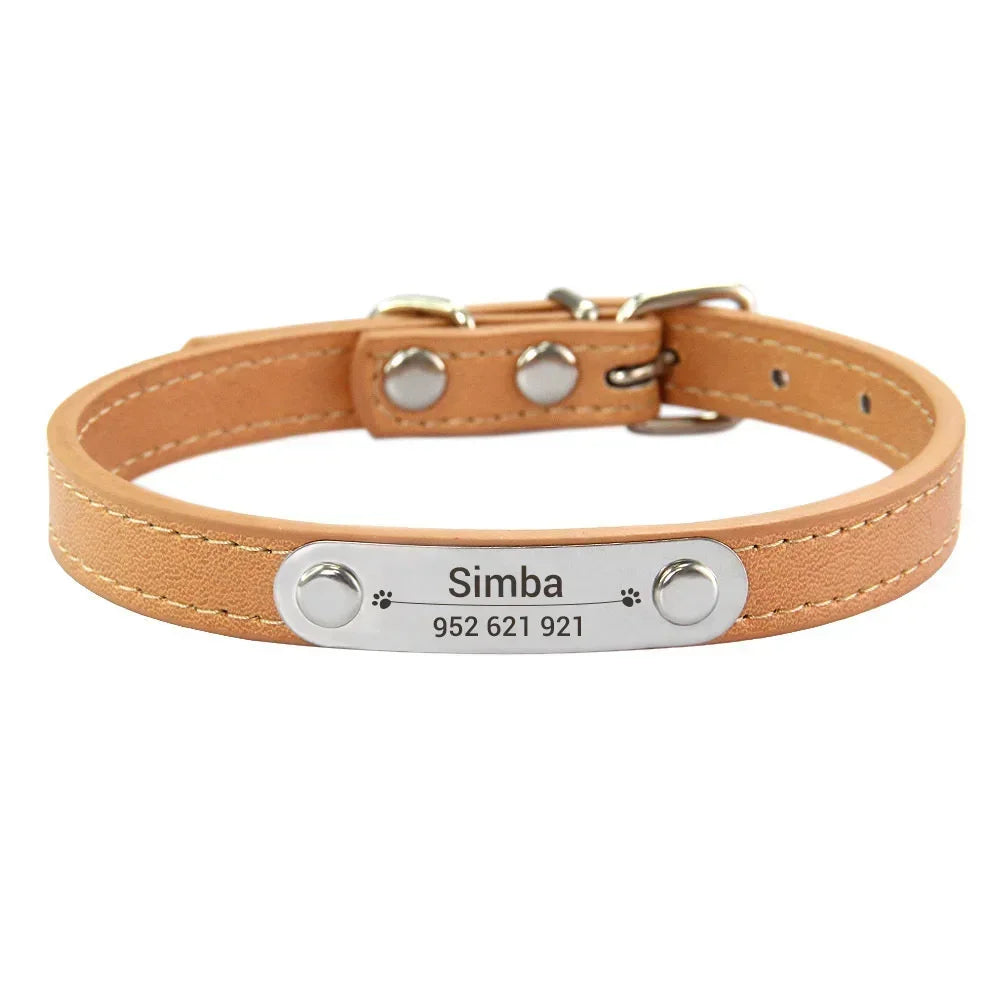 Personalized Dog Collar with Engraved ID Nameplate – PU Leather