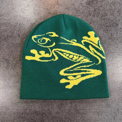 Tree Frog Print Beanie – Stretchy Knit Skull Cap