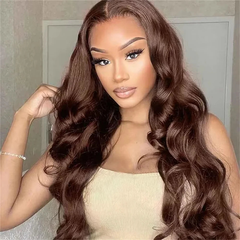 Hd 200 30 36 Inches Chocolate Brown Body Wave 13x6 Lace Front Human Hair Wigs 13x4 Frontal Wig