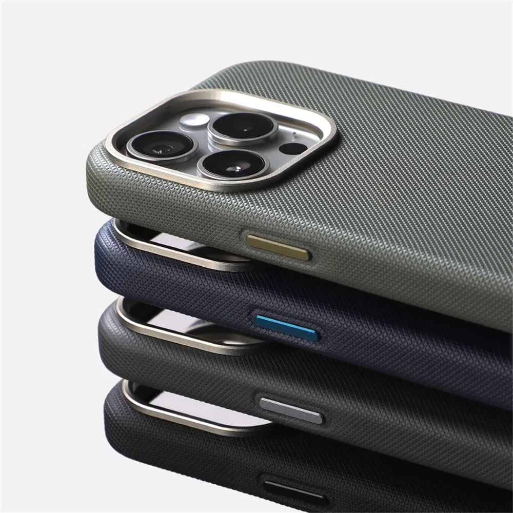 Luxury Alloy Lens Frame Particle Pu Leather Magnetic Case Iphone 17 16 Pro Max 15 14 13 Magsafe