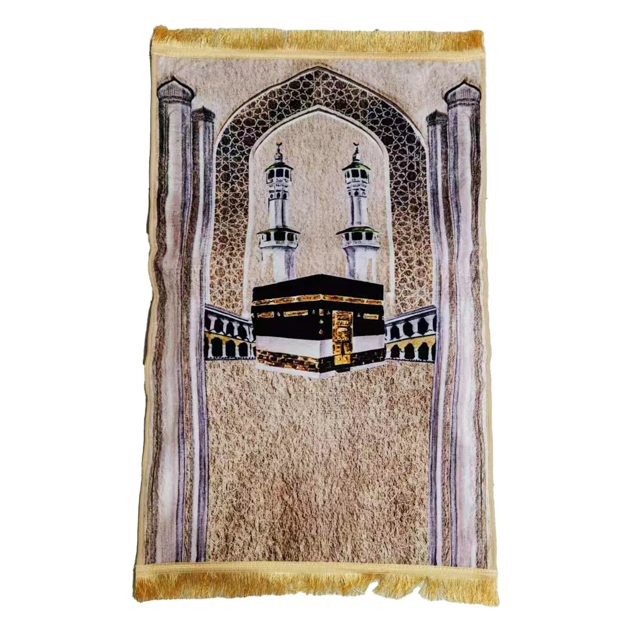Muslim Prayer Rug with Vintage Mosque Pattern – Soft Velvet Mat