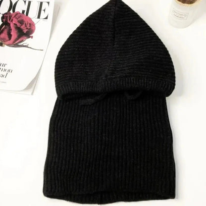 Knitted Balaclava Hood Hat with Fake Collar Shawl – Women's Winter Beanie