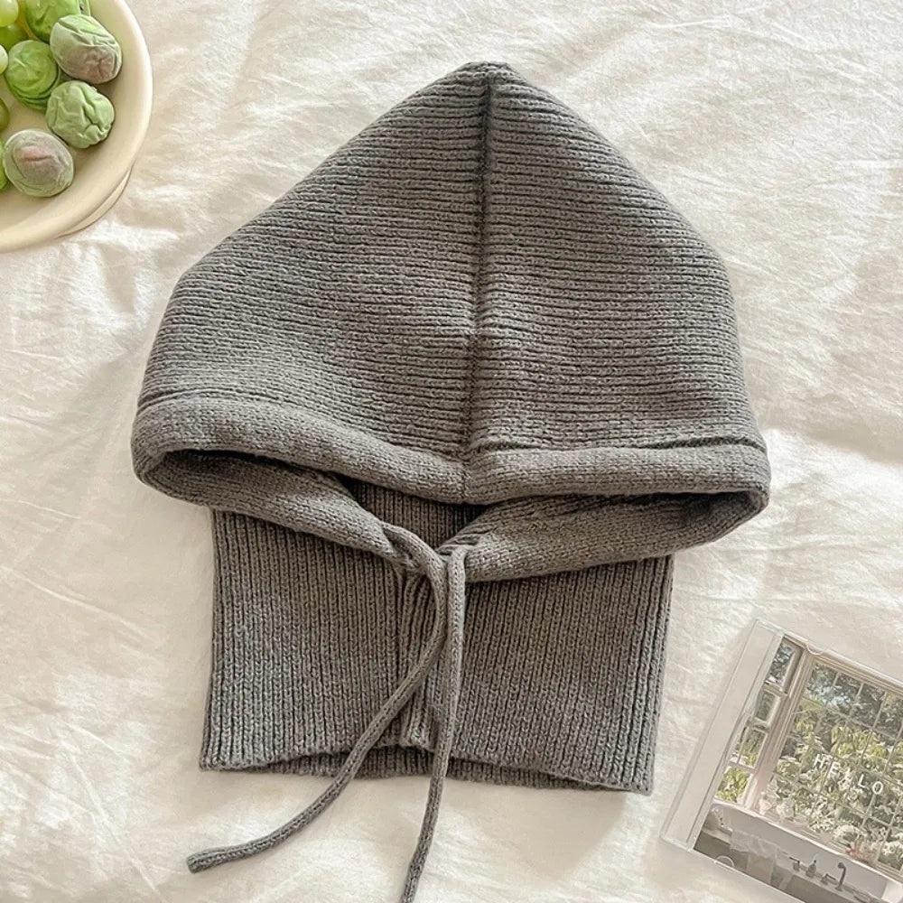 Knitted Balaclava Hood Hat with Fake Collar Shawl – Women's Winter Beanie