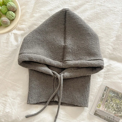 Knitted Balaclava Hood Hat with Fake Collar Shawl – Women's Winter Beanie
