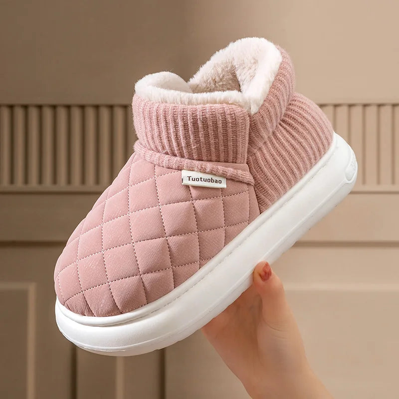 Winter Thick Soled Anti Slip Warm Cotton Shoes Fleece Bag Slippers External Wear - Anti Slip Thick